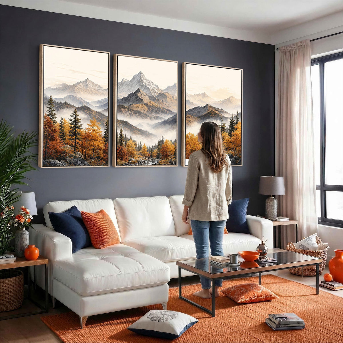 21309099-_Poster-30x20 - Extra Large Misty Mountain Autumn Forest Canvas Wall Art - Watercolor Fall Nature Landscape Print