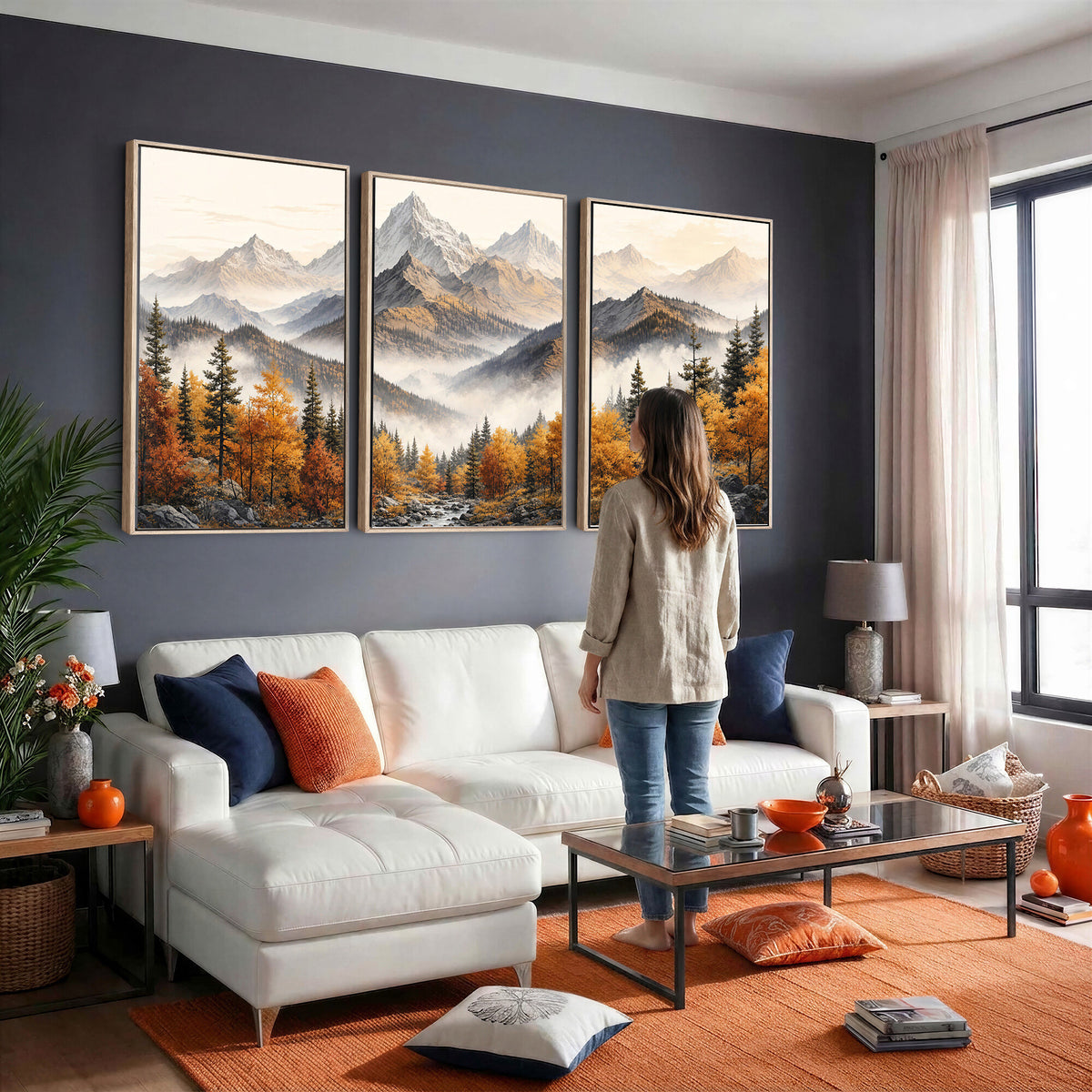 21309099-MGV-TP-30X20 - Extra Large Misty Mountain Autumn Forest Canvas Wall Art - Watercolor Fall Nature Landscape Print