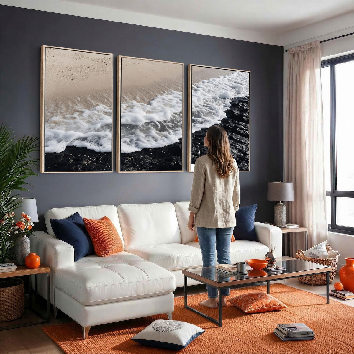 27448606-MGV-CV-24X16 - Ocean Wave Foam on Black Lava Rock Beach Canvas Wall Art Print