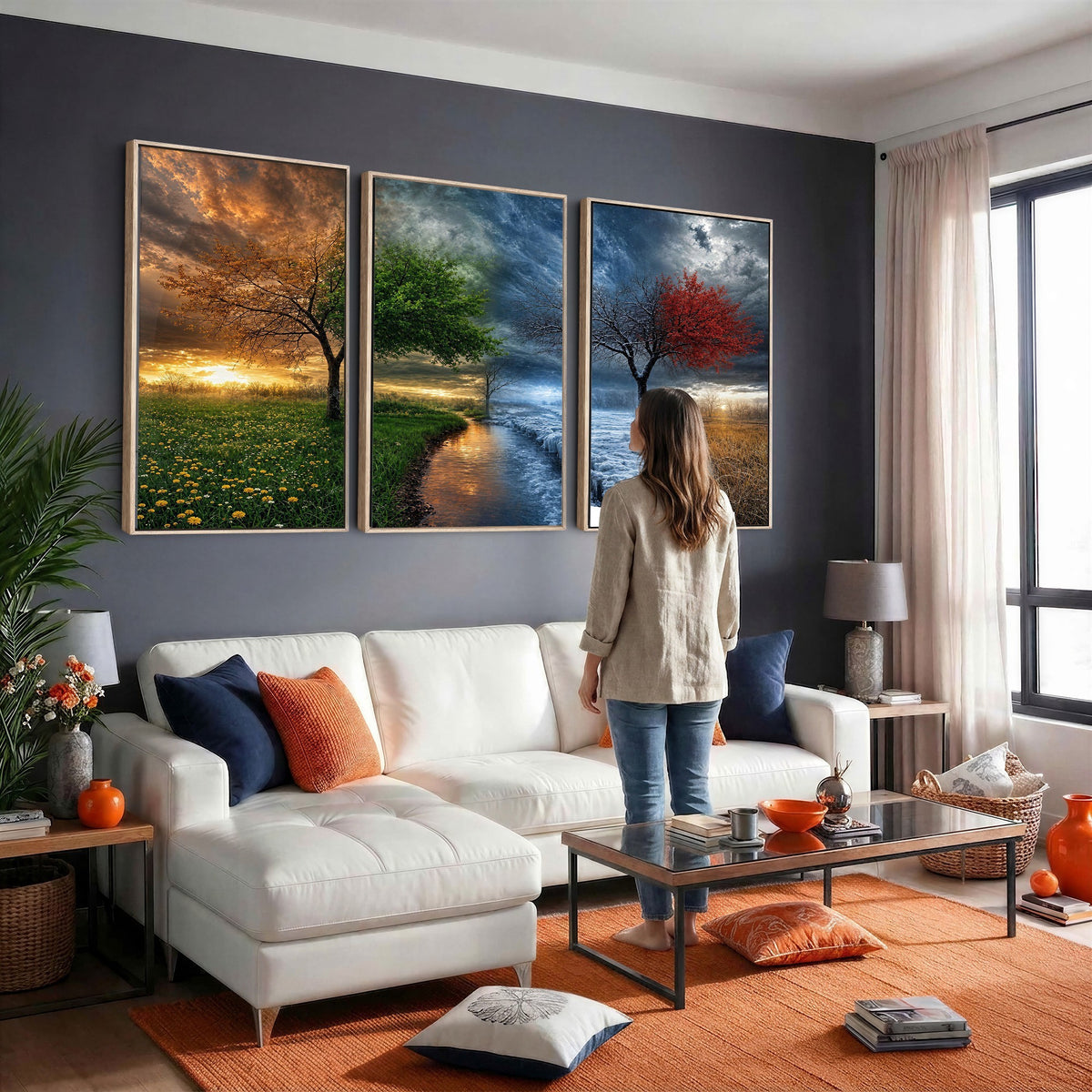 61895574-MGV-CV-24X16 - Four Seasons Tree Canvas Wall Art, Nature Landscape Canvas Print for Living Room