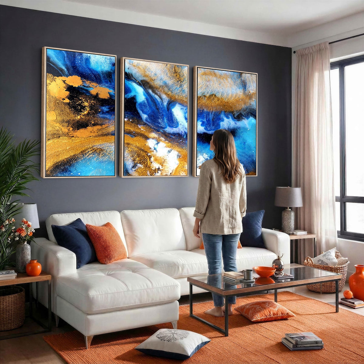 42100-_Poster-30x20 - Large Abstract Wall Art Print | Gold and Blue Abstract Canvas Wall Art