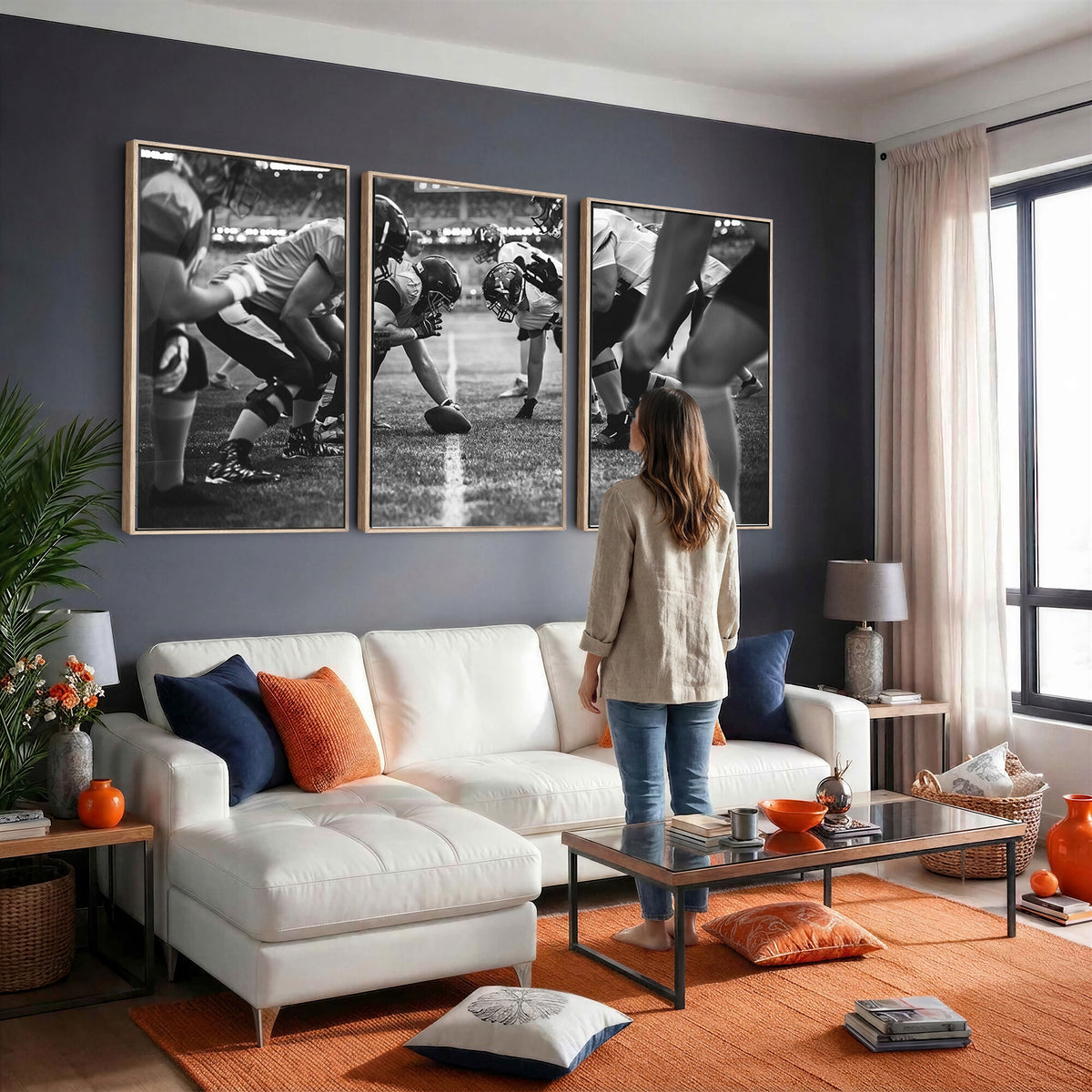13273-MGV-CV-36X24 - American Football Wall Art Canvas Print Framed Stadium Sport
