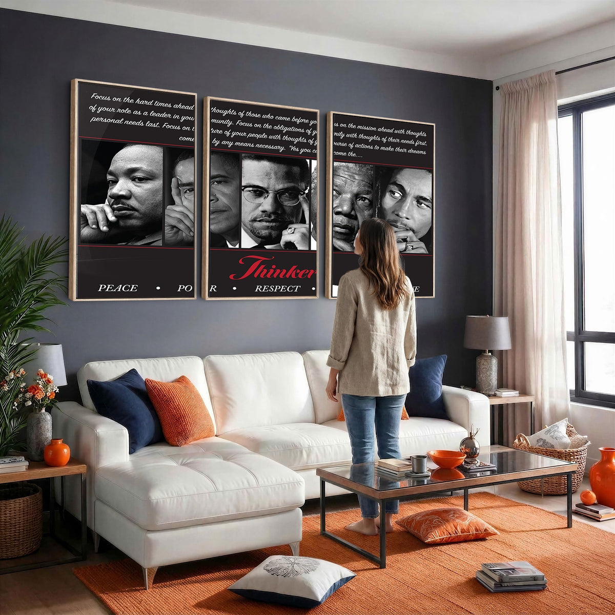 45112-MGV-CV-24X16 - Thinker Quintet Canvas Wall Art | Martin, Obama, Malcolm X, Mandela, Marley, Peace Power Respect Dignity Love