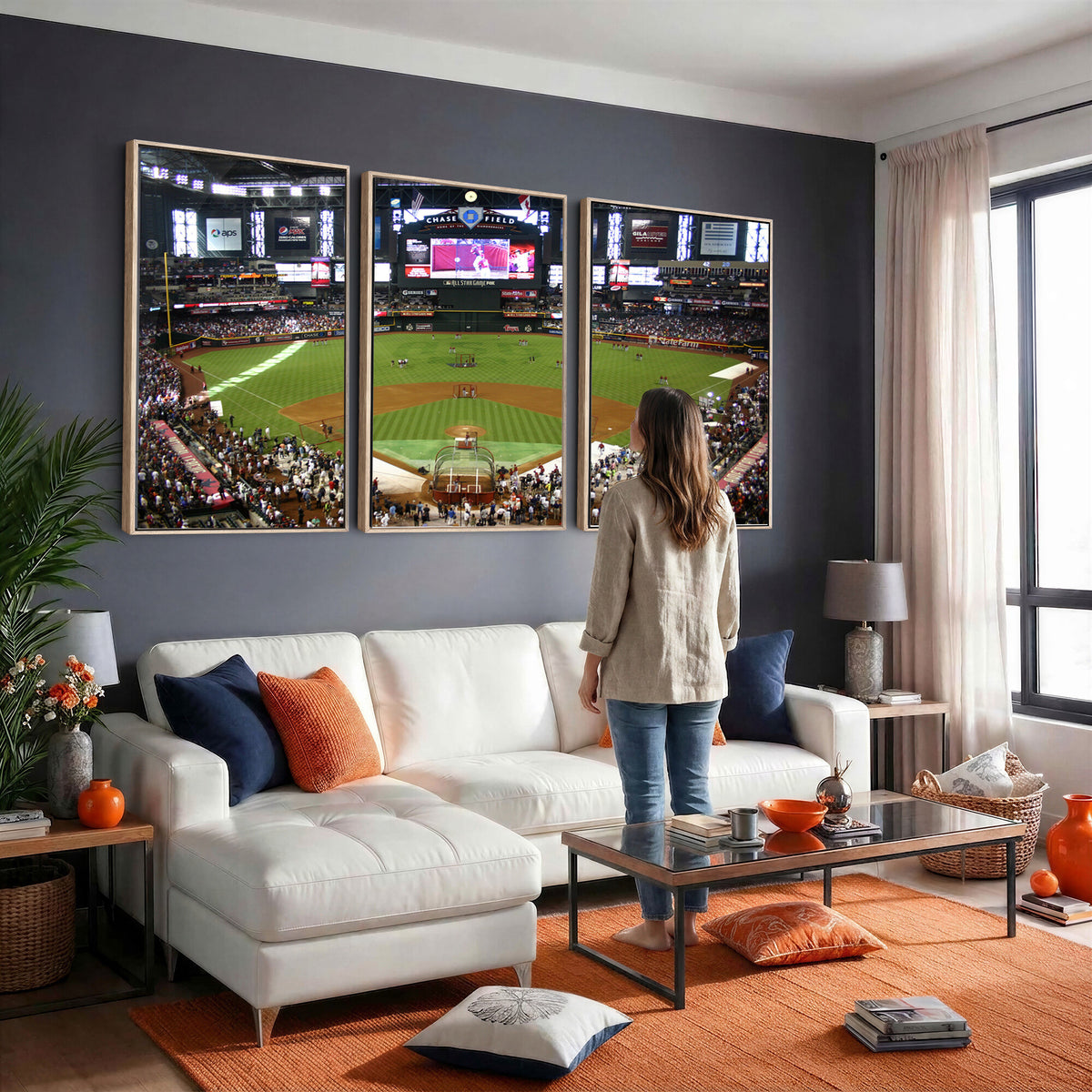 91630-MGV-CV-36X24 - Arizona Diamondbacks Baseball Team Print, Phoenix Chase Field Baseball Stadium Wall Art