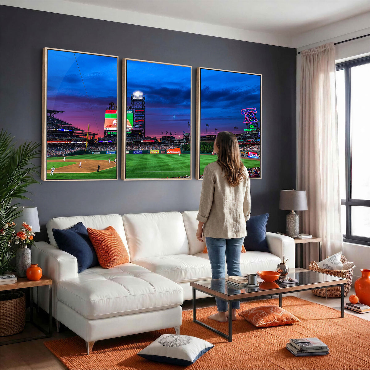 20427-MGV-CV-36X24 - Philadelphia Phillies Baseball Team Print, Citizens Bank Park, Extra Large Game Room Wall Decor