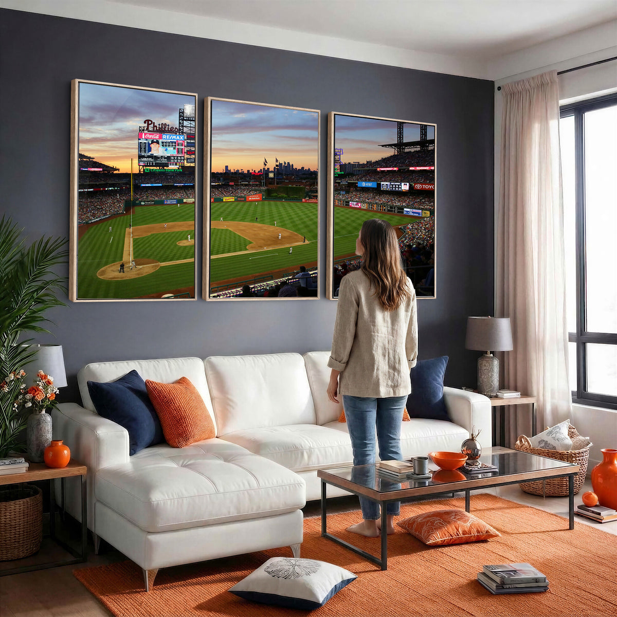 13778-MGV-CV-36X24 - Citizens Bank Park Philadelphia Phillies Wall Art Canvas | 3-Panel Canvas Print of Phillies Stadium
