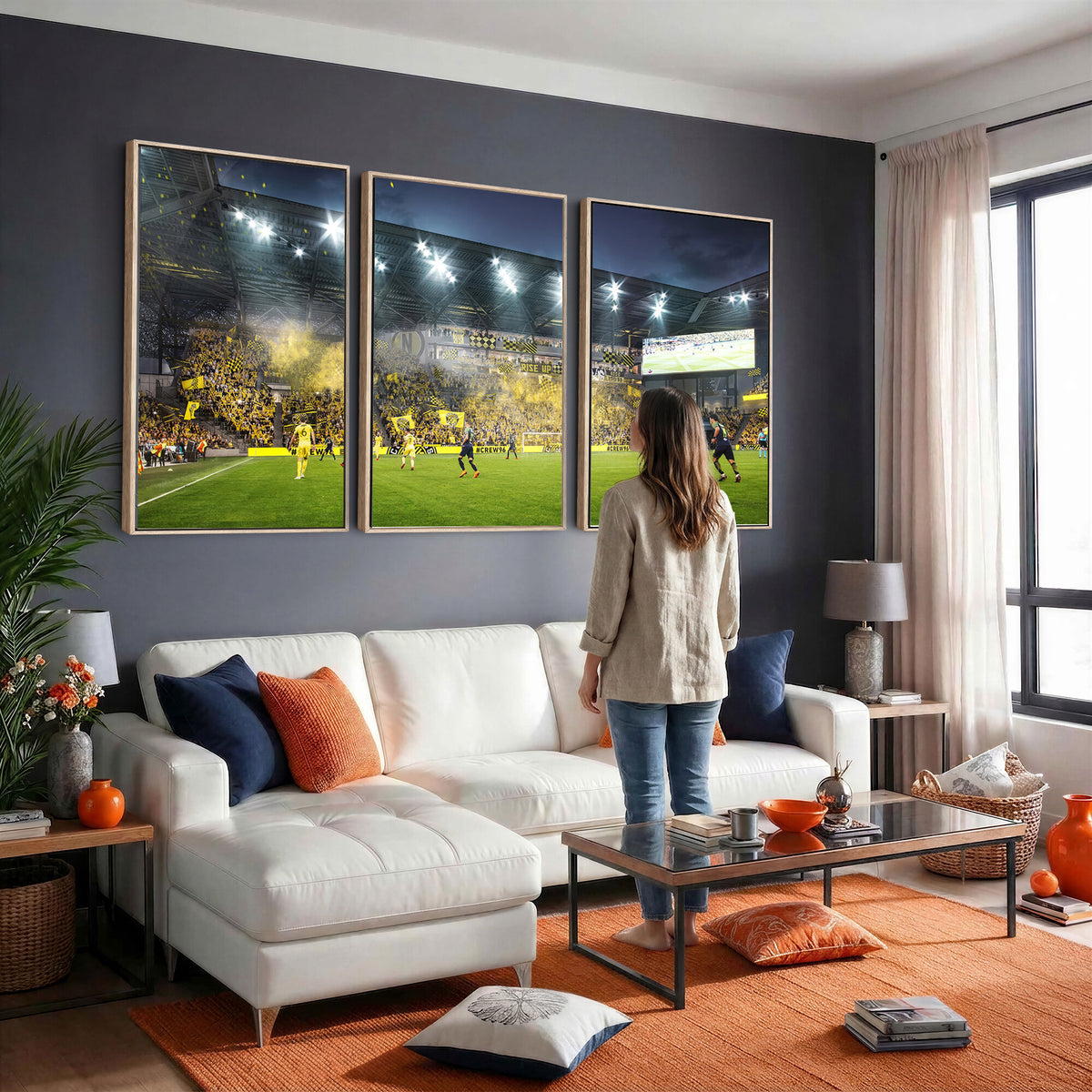 65820-MGV-CV-36X24 - Columbus Crew Stadium Match Triple Canvas Wall Art - Dynamic MLS Game Scene Canvas Wall Art