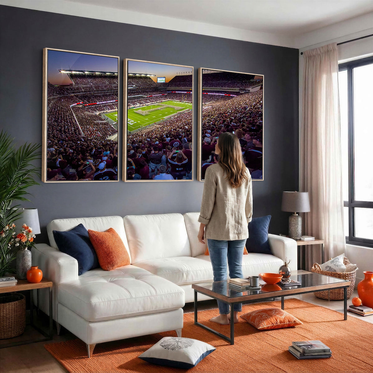 25148-MGV-CV-36X24 - Texas A&M University Aggies Football Team Print, College Station Kyle Field, Framed and Ready to Hang