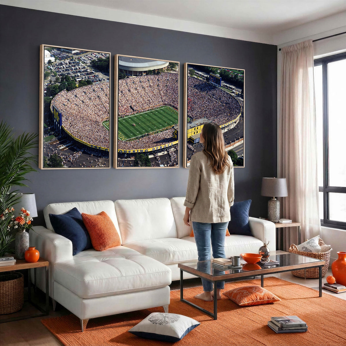 27314-MGV-CV-36X24 - Michigan Wolverines Football Team Print, Ann Arbor Michigan Stadium Wall Art