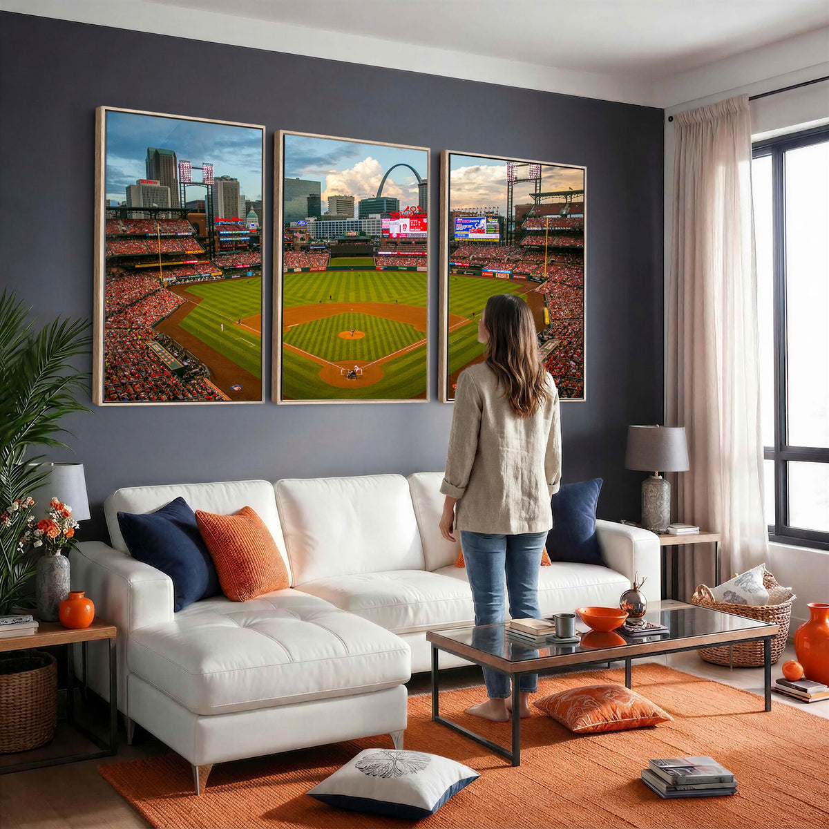 34054-MGV-CV-36X24 - St. Louis Cardinals Baseball Team Print, Busch Stadium Wall Art, Framed and Ready to Hang