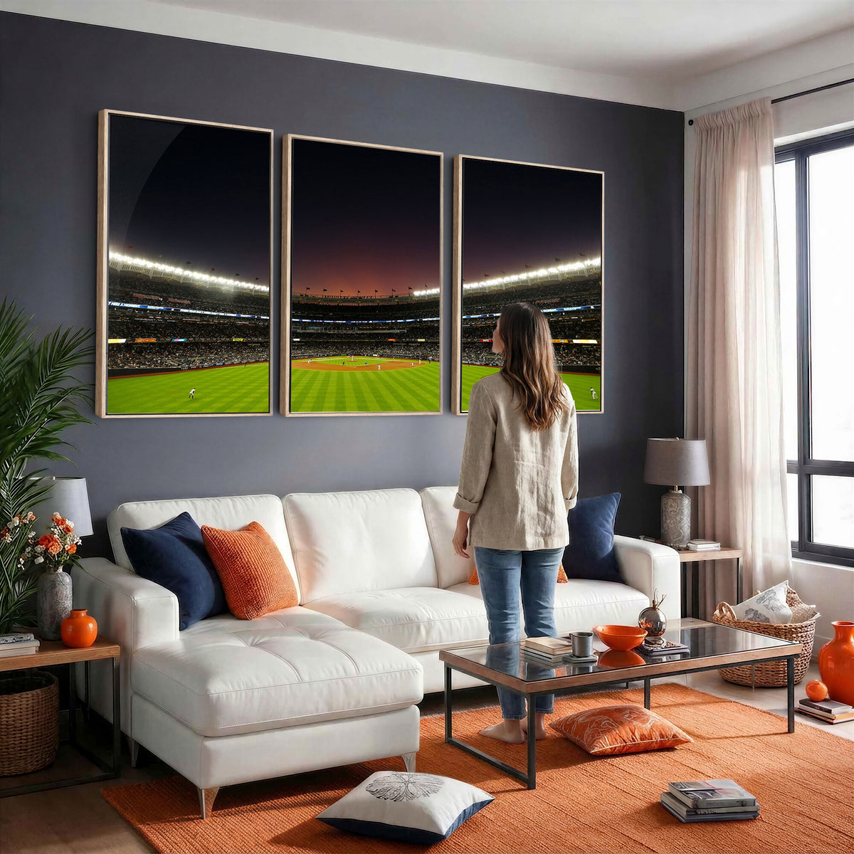 59138-MGV-CV-36X24 - Yankee Stadium Night Game Triple Canvas, New York Yankees Stadium Wall Art