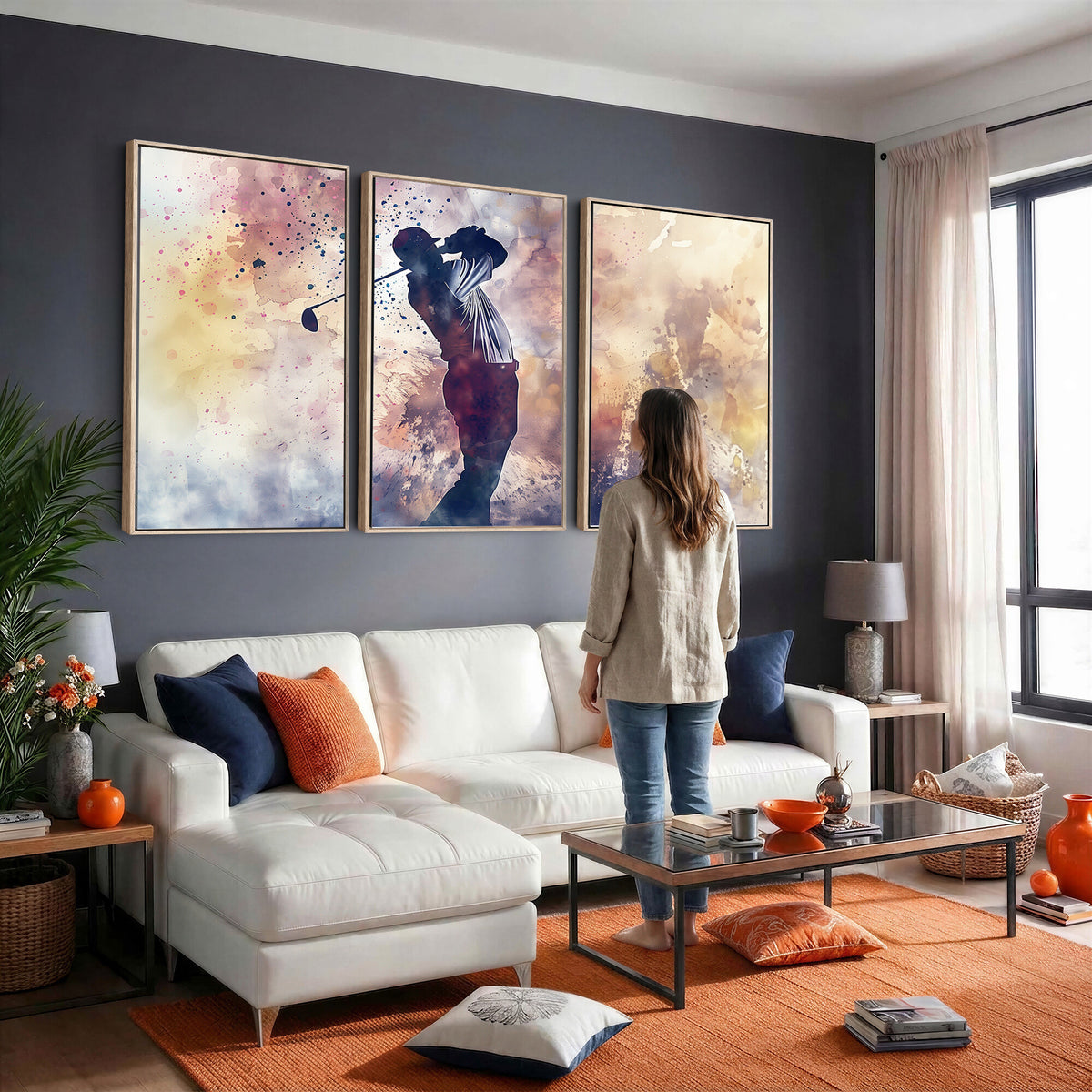 10848-MGV-CV-36X24 - Abstract Watercolor Golf Player Wall Art Canvas Print