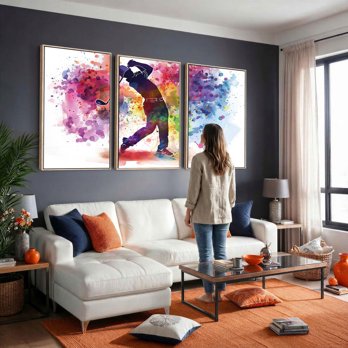 66537-MGV-CV-36X24 - Colorful Golfer Swing Wall Art Canvas Print, Ready to Hang