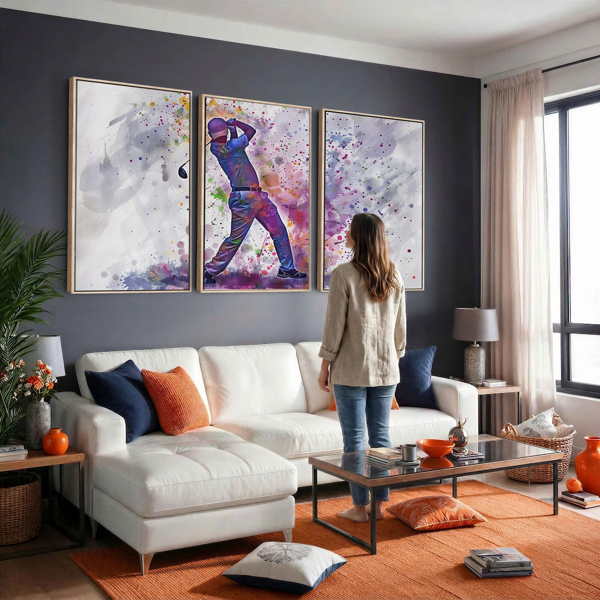 60116-MGV-CV-36X24 - Watercolor Golf Swing Wall Art Canvas Print, Vibrant, Framed and Ready to Hang