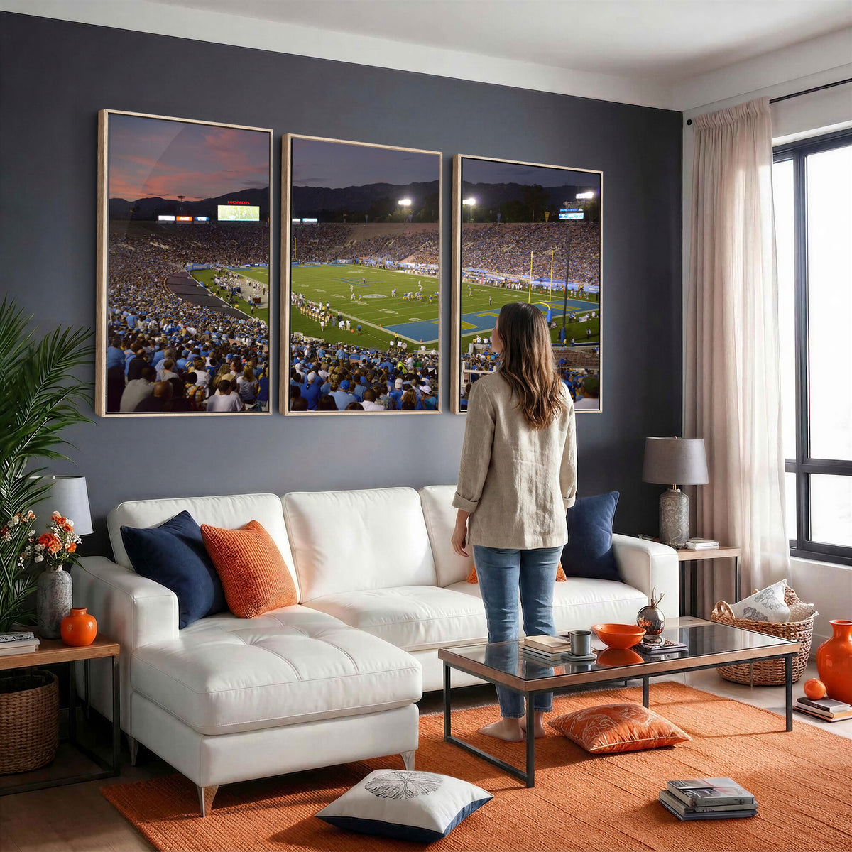 90359-MGV-CV-36X24 - UCLA Bruins Football Team Print - Pasadena Rose Bowl Stadium Wall Art Canvas Print
