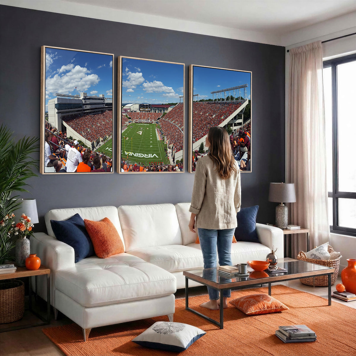 87769-MGV-CV-36X24 - Virginia Tech Hokies Football Team Print - Blacksburg Lane Stadium Wall Art Canvas Print