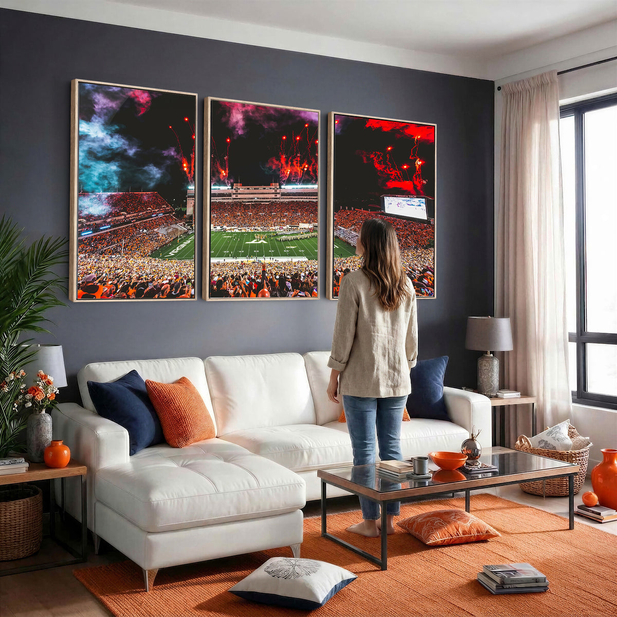 65761-MGV-CV-36X24 - Virginia Tech Hokies Football Team Print - Blacksburg Lane Stadium Wall Art Canvas Print