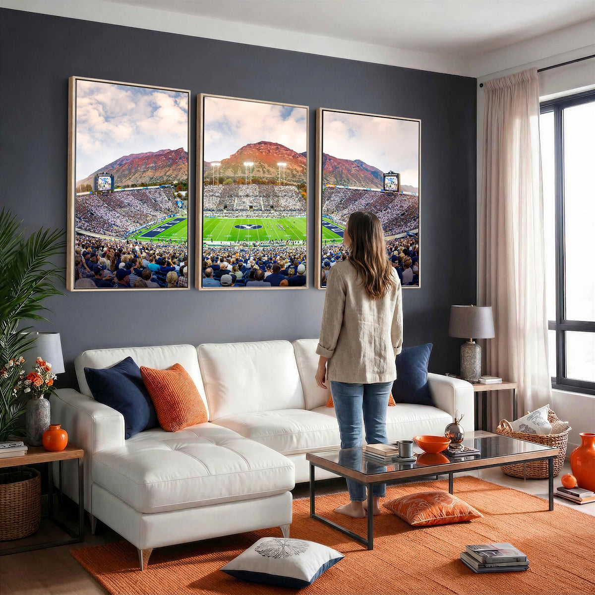 85734-MGV-CV-36X24 - Brigham Young University Cougars Football Team Print - Provo LaVell Edwards Stadium Wall Art Canvas