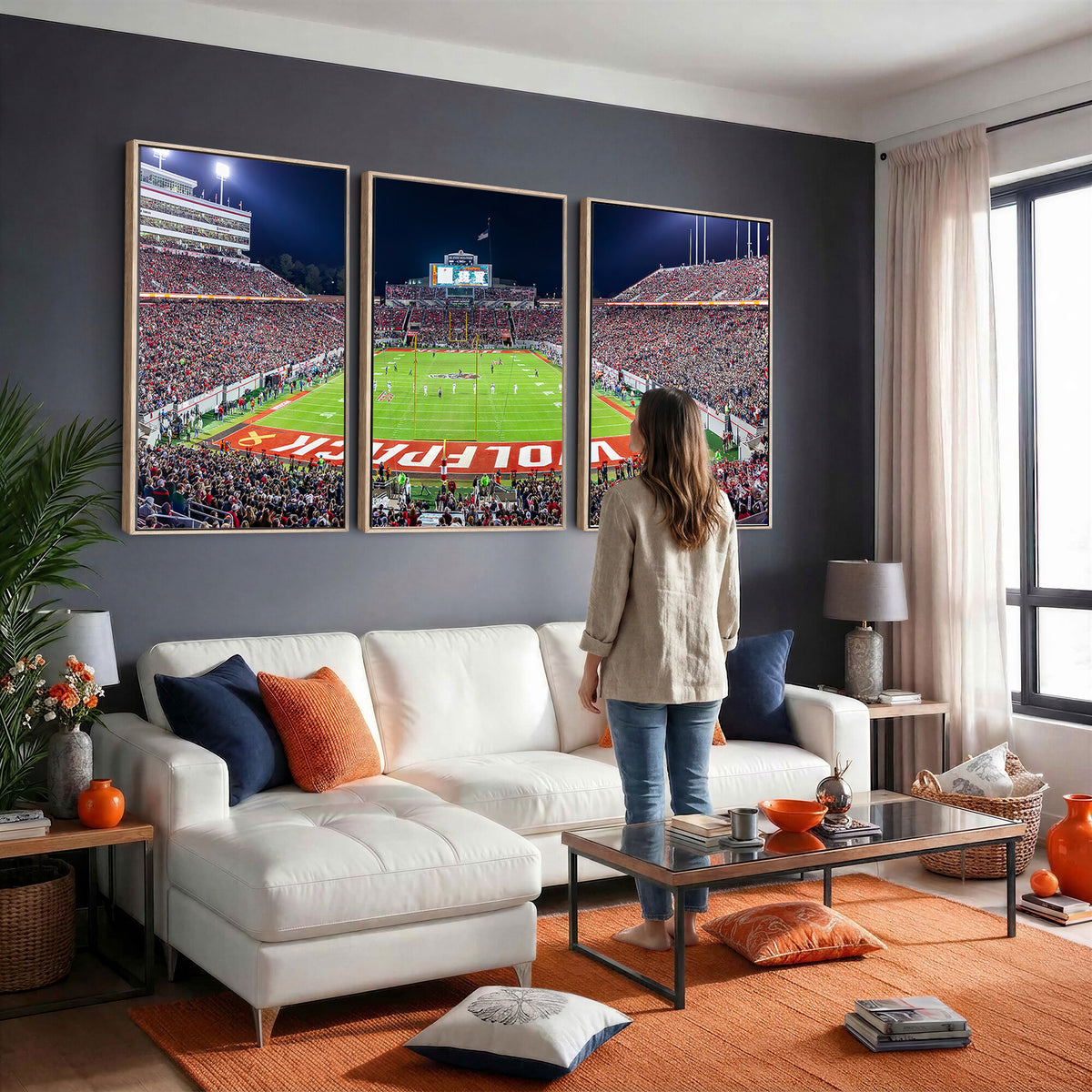 80943-MGV-CV-36X24 - Wolfpack Football Team Print - Raleigh Carter-Finley Stadium Wall Art Canvas Print