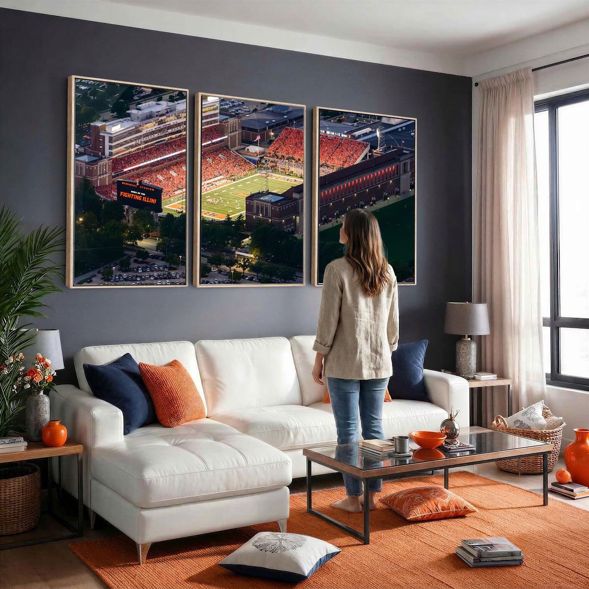 78052-MGV-CV-36X24 - University of Illinois Fighting Illini Football Team Print - Champaign Illinois Memorial Stadium