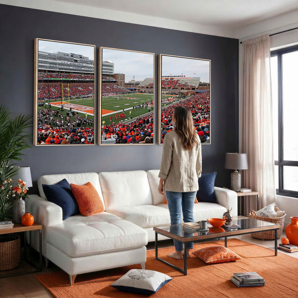 86851-MGV-CV-36X24 - University of Illinois Fighting Illini Football Team Print - Champaign Illinois Memorial Stadium