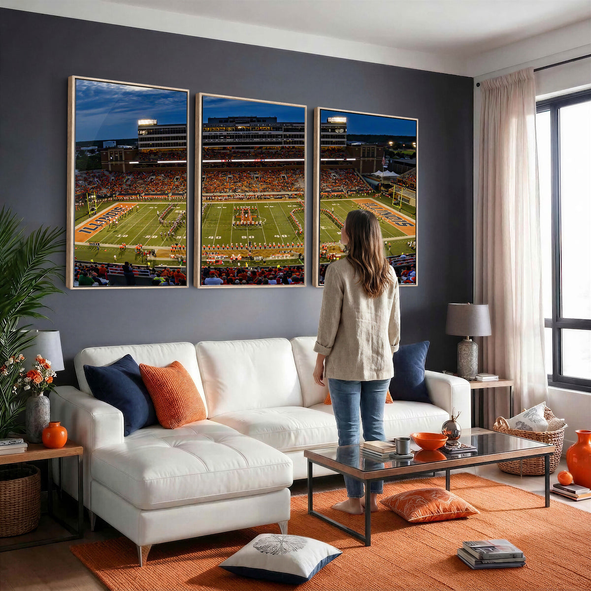 44513-MGV-CV-36X24 - University of Illinois Fighting Illini Football Team Print - Champaign Illinois Memorial Stadium