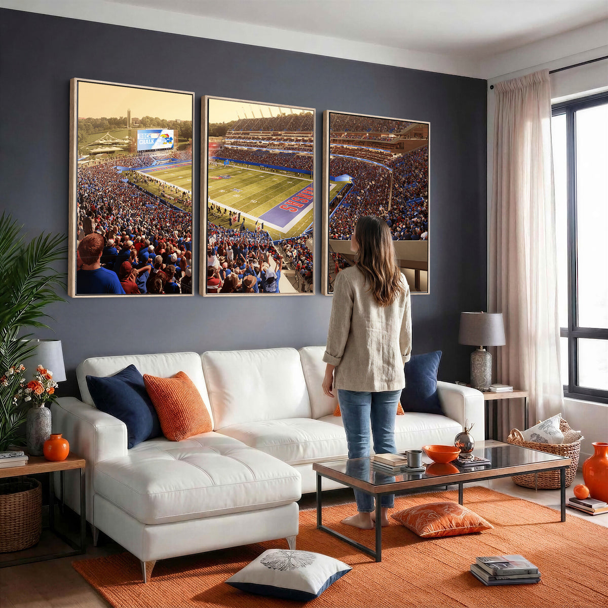 71731-MGV-CV-36X24 - University of Kansas Jayhawks Football Team Print - Lawrence Kansas Memorial Stadium Wall Art Canvas