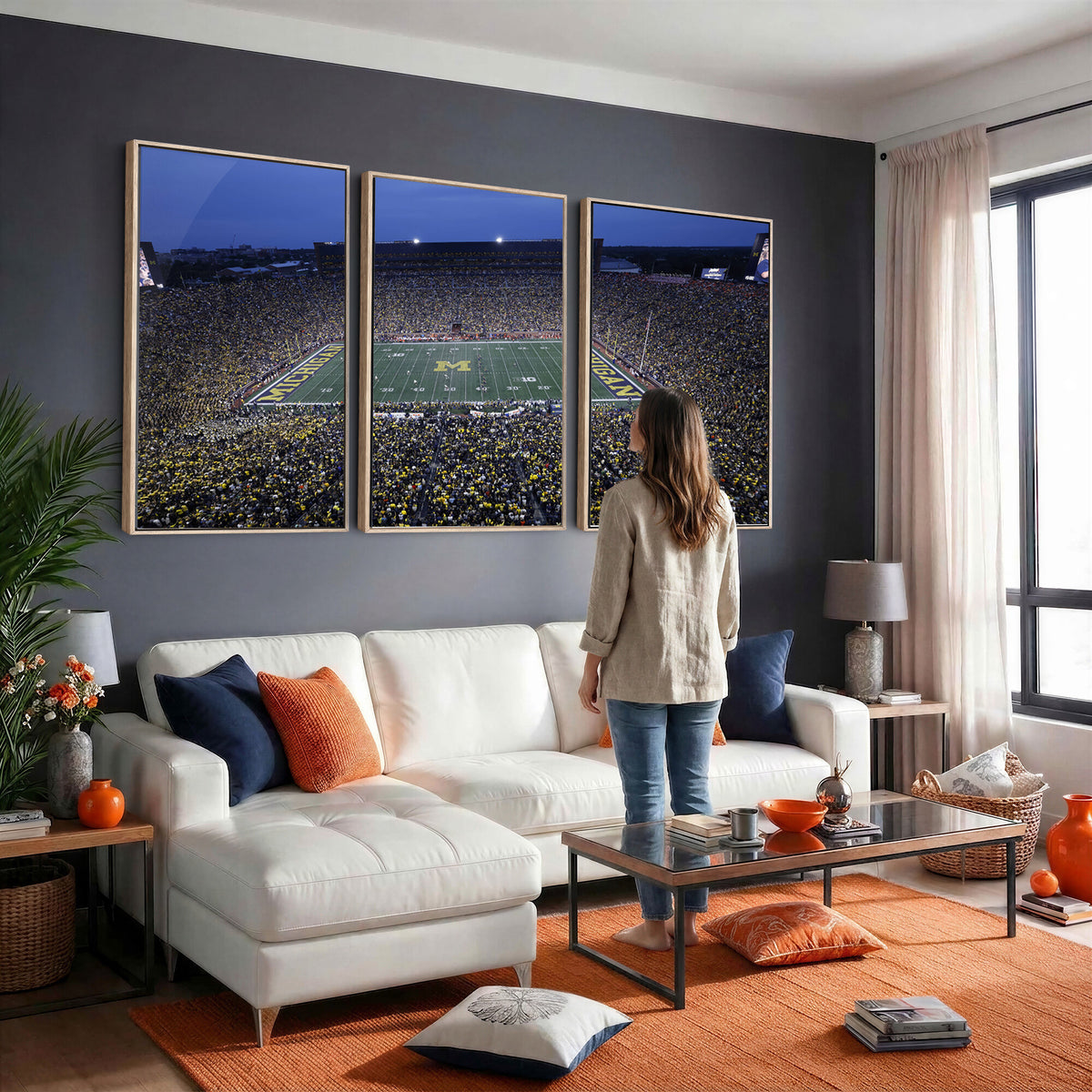 34202-MGV-CV-36X24 - University of Michigan Wolverines Football Team Print - Ann Arbor Michigan Stadium Wall Art Canvas