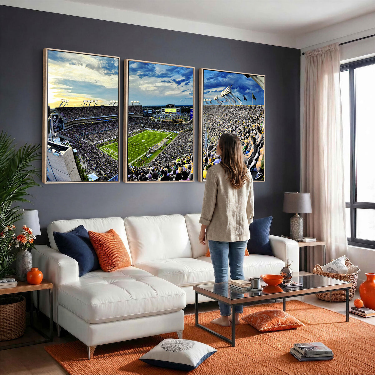 23788-MGV-CV-36X24 - Framed USF Bulls Football Team Print - Tampa Raymond James Stadium Wall Art Canvas Print