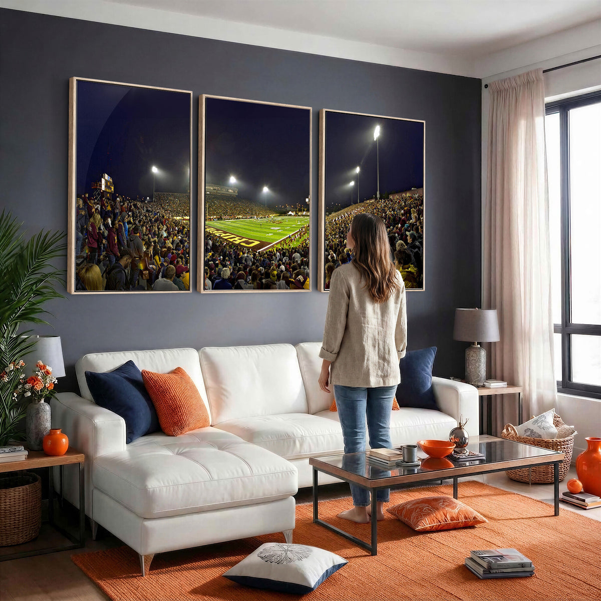 45619-MGV-CV-36X24 - Central Michigan University Chippewas Canvas Wall Art, Football Team Print - Mount Pleasant