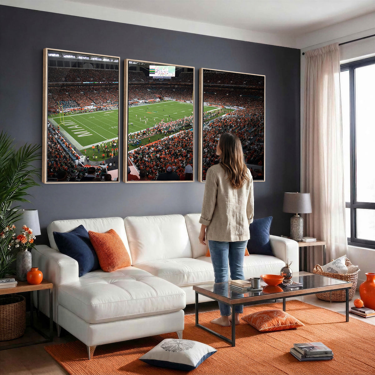 33698-PAN-FL-20X10 - Miami Hurricanes Football Team Print Canvas- Miami Hard Rock Stadium Wall Art Canvas Print