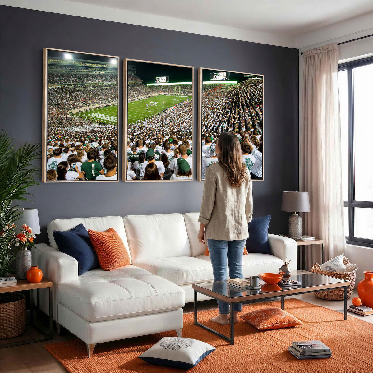 30457-PAN-FL-20X10 - Michigan State Spartans Football Canvas Print - East Lansing Spartan Stadium Wall Art Canvas Print