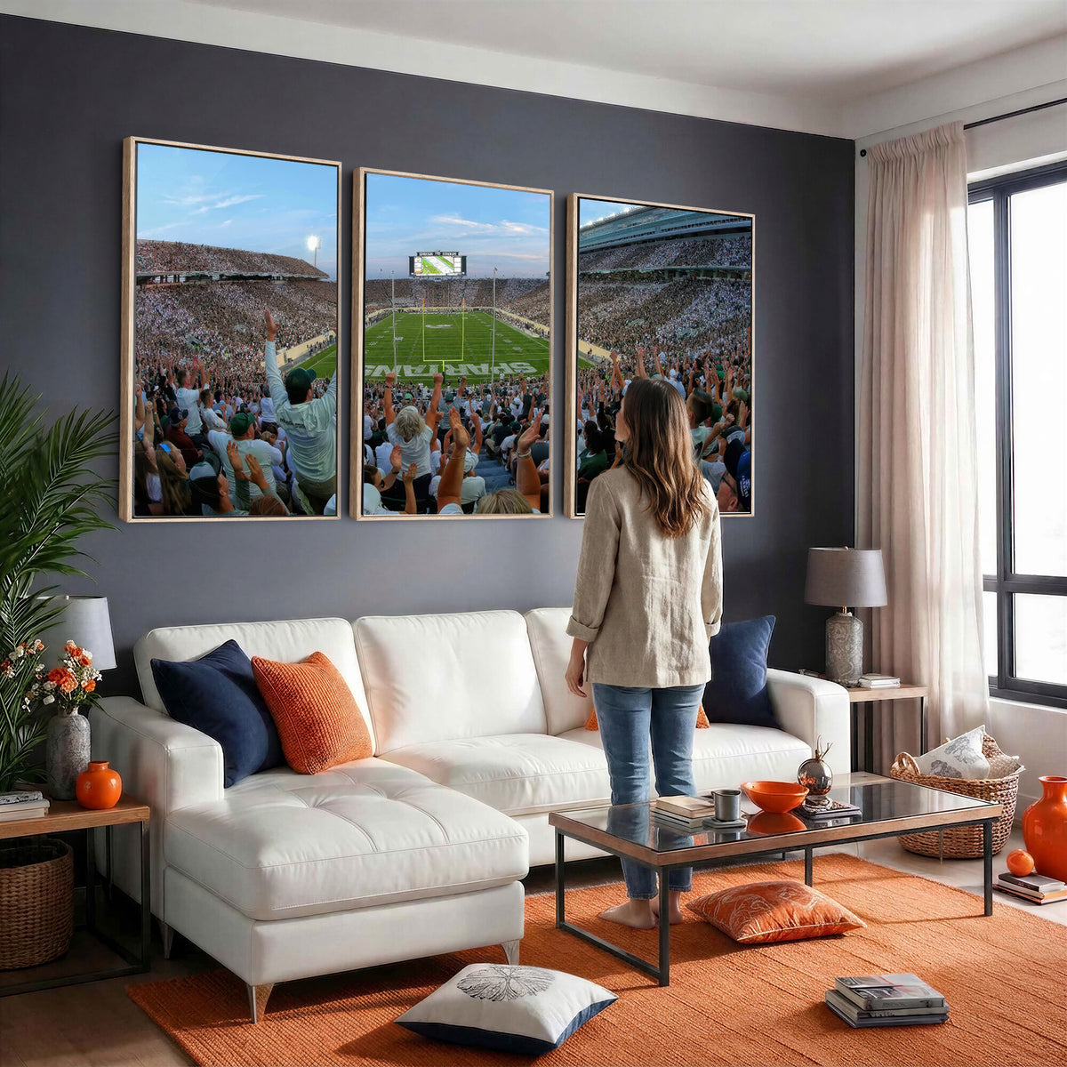 73105-PAN-FL-20X10 - Michigan State Spartans Football Team Art Print - East Lansing Spartan Stadium Wall Art Canvas Print