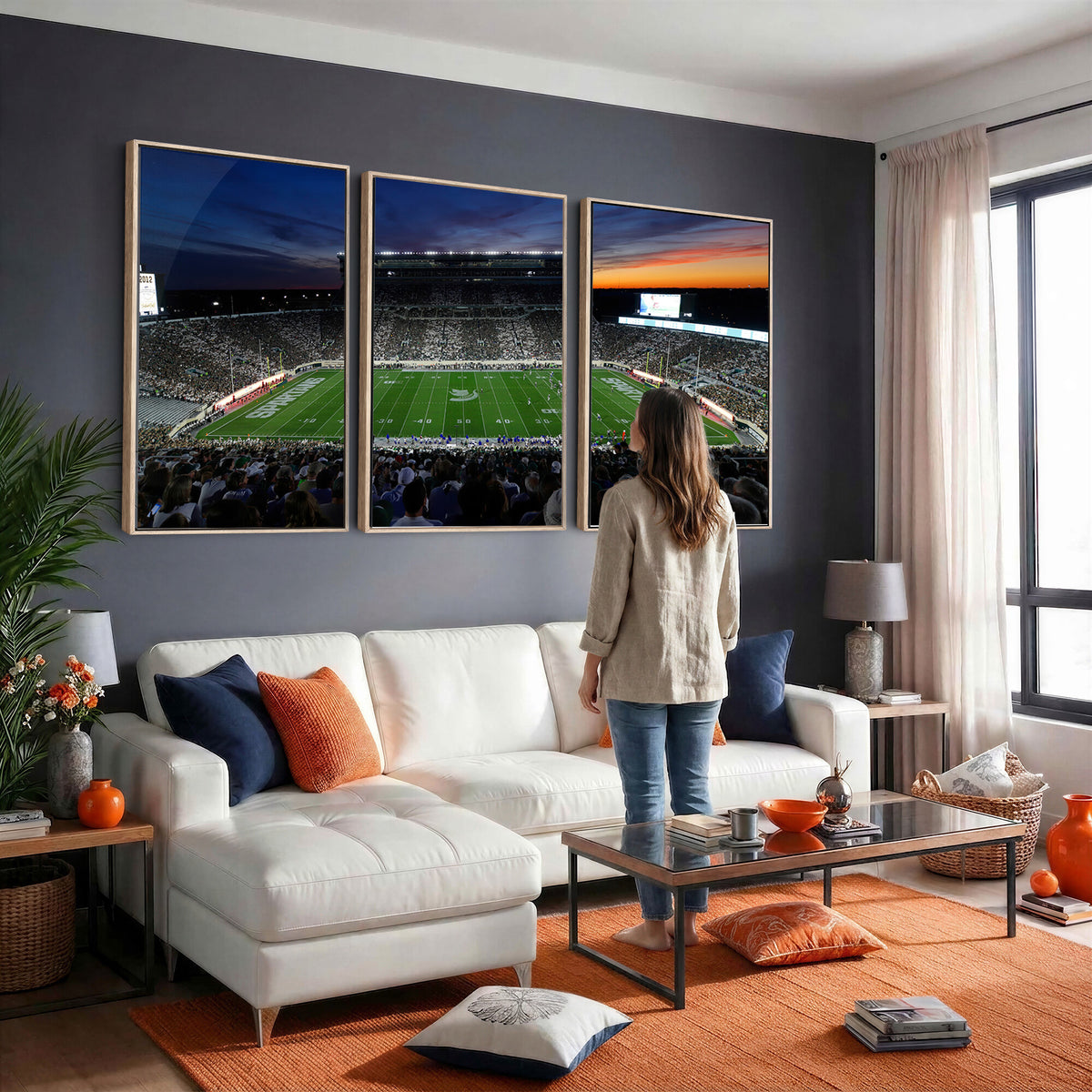 49074-PAN-FL-20X10 - Michigan State Spartans Football Team Print - East Lansing Spartan Stadium Canvas Print