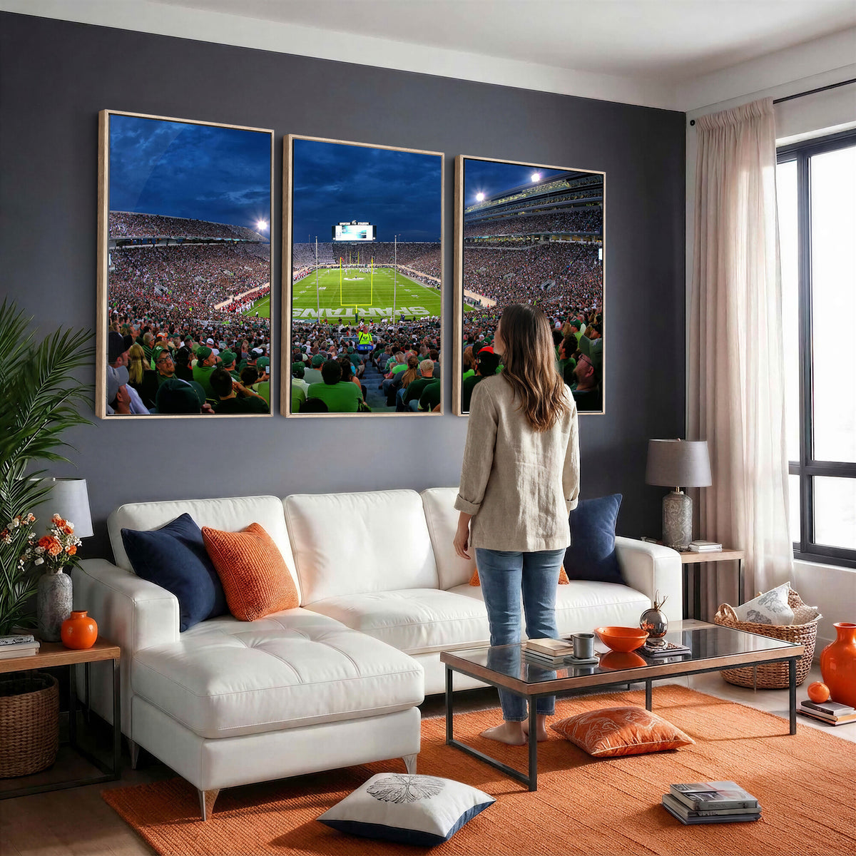 35248-PAN-FL-20X10 - Michigan State Spartans Football Team Print - East Lansing Spartan Stadium Wall Art Canvas Print