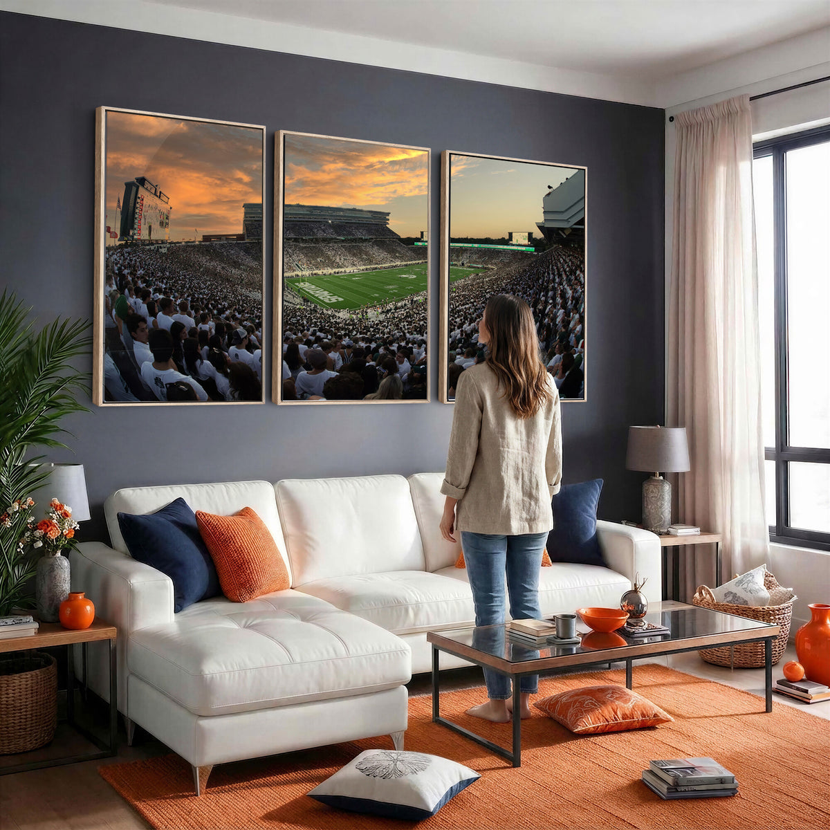 99155-PAN-FL-20X10 - Michigan State Spartans Football Team Print - East Lansing Spartan Stadium Wall Art Canvas Print