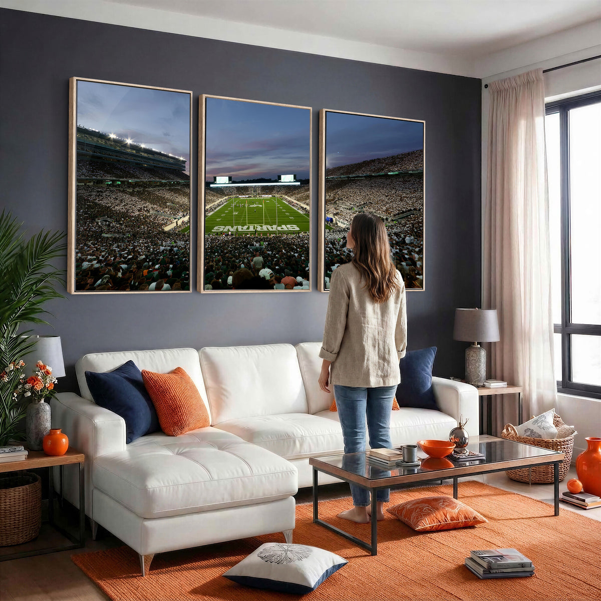 90831-PAN-FL-20X10 - Michigan State Spartans Football Team Print - East Lansing Spartan Stadium Canvas Print