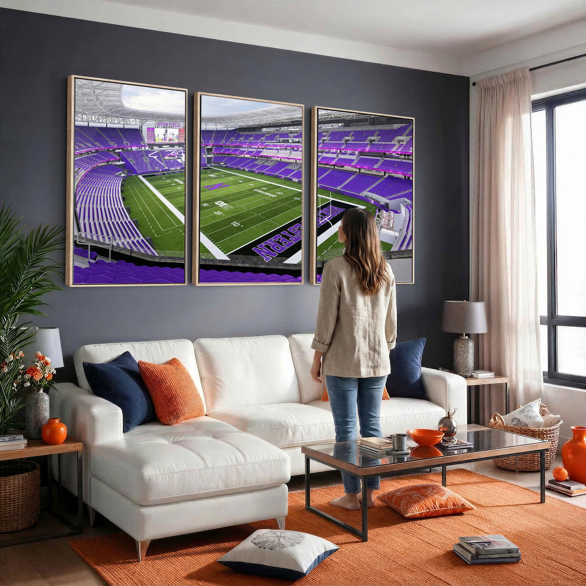 49190-MGV-CV-36X24 - Northwestern University Wildcats Football Team Print - Evanston Ryan Field Wall Art Canvas Print