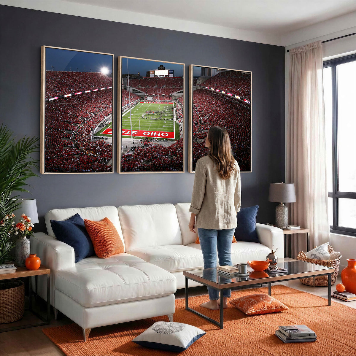 98743-PAN-FL-20X10 - Ohio State University Buckeyes Football Team Print - Columbus Ohio Stadium Wall Art Canvas Print