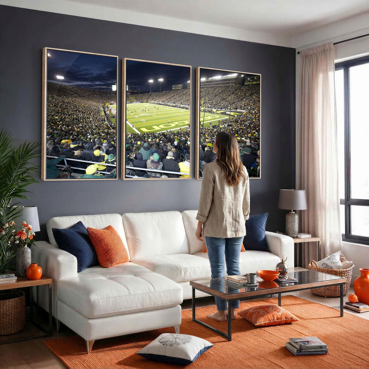 48756-PAN-FL-20X10 - University of Oregon Ducks Football Team Print - Eugene Autzen Stadium Wall Art Canvas Print
