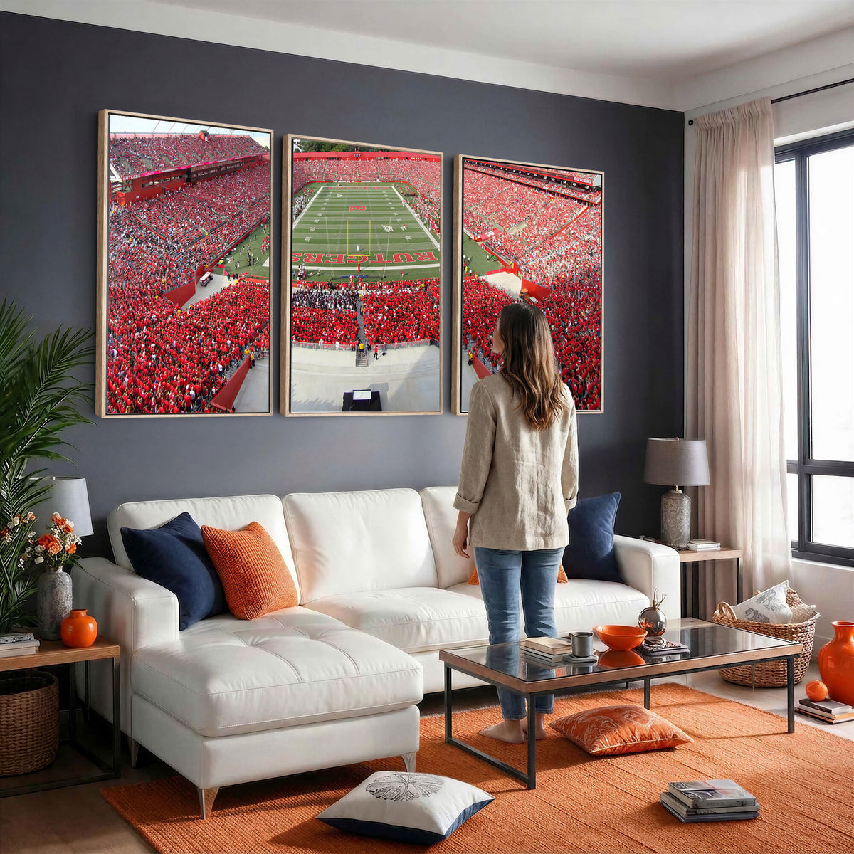 90818-PAN-FL-20X10 - Rutgers Scarlet Knights Football Team Print - Piscataway SHI Stadium Wall Art Canvas Print