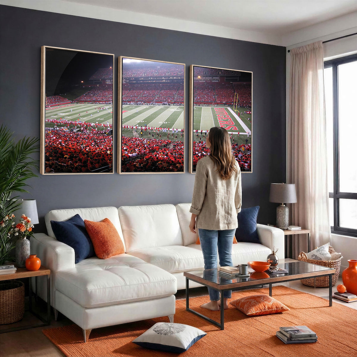 53225-PAN-FL-20X10 - Rutgers University Scarlet Knights Football Team Print - Piscataway SHI Stadium Wall Art Canvas