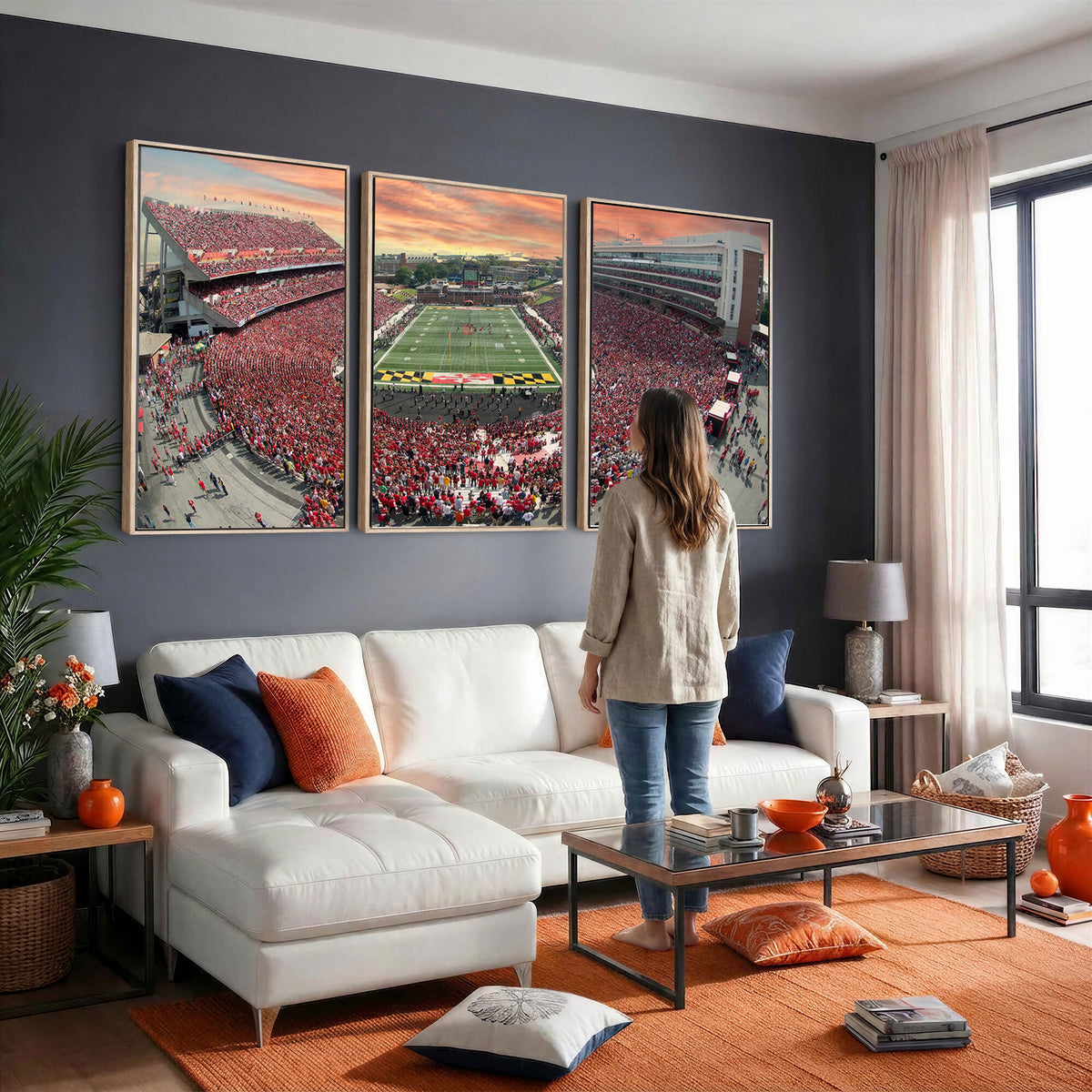 24140-PAN-FL-20X10 - University of Maryland Terrapins Football Team Print - College Park SECU Stadium Wall Art Canvas