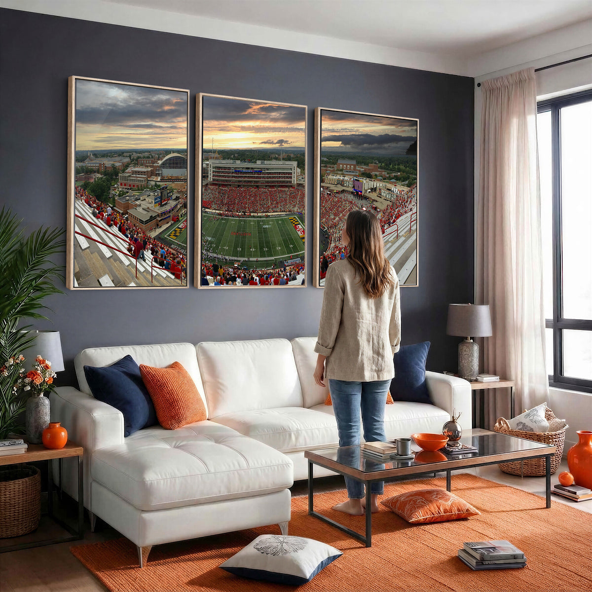 29993-PAN-FL-20X10 - University of Maryland Terrapins Football Team Print - College Park SECU Stadium Wall Art Canvas