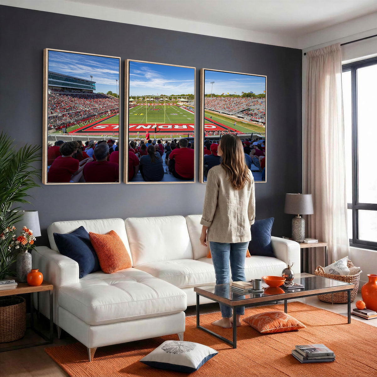 71475-PAN-FL-20X10 - Ball State Cardinals Football Team Print - Muncie Scheumann Stadium Wall Art Canvas Print