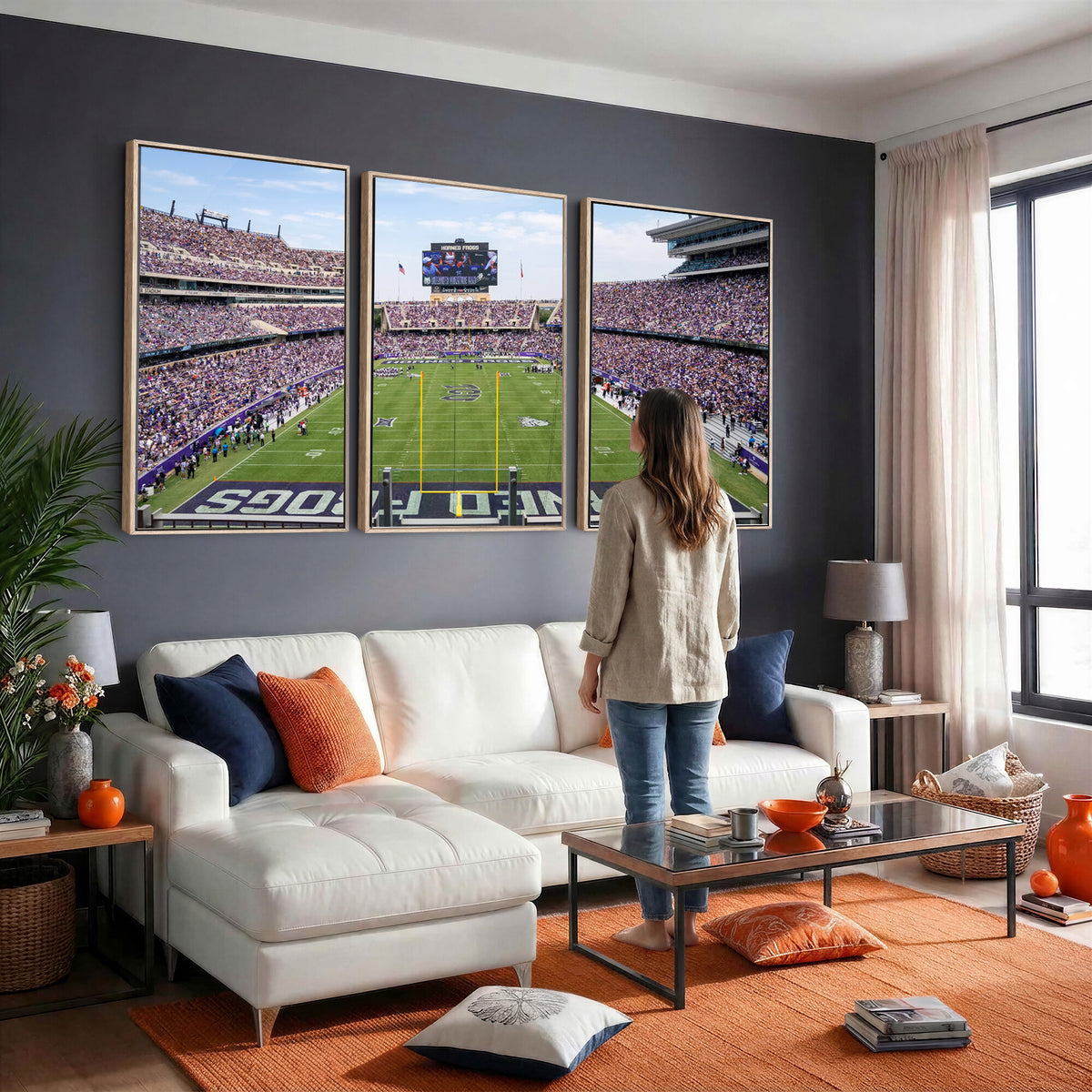 27650-PAN-FL-20X10 - TCU Horned Frogs Football Team Print - Fort Worth Amon G. Carter Stadium Wall Art Canvas Print