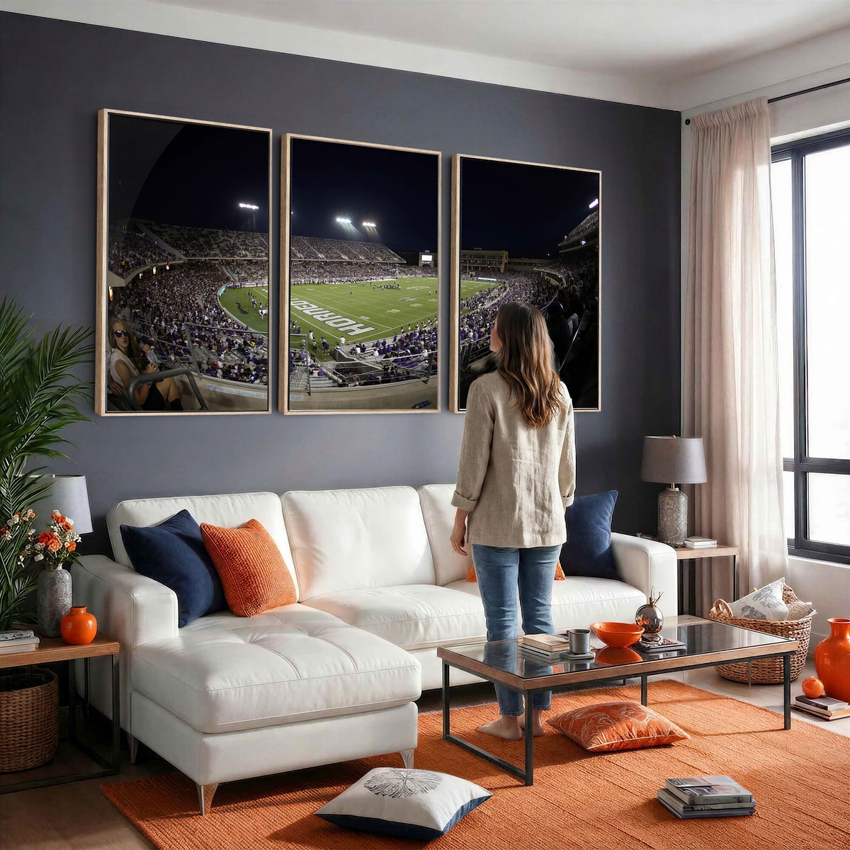 59222-PAN-FL-20X10 - TCU Horned Frogs Football Team Print - Fort Worth Amon G. Carter Stadium Wall Art Canvas Print.