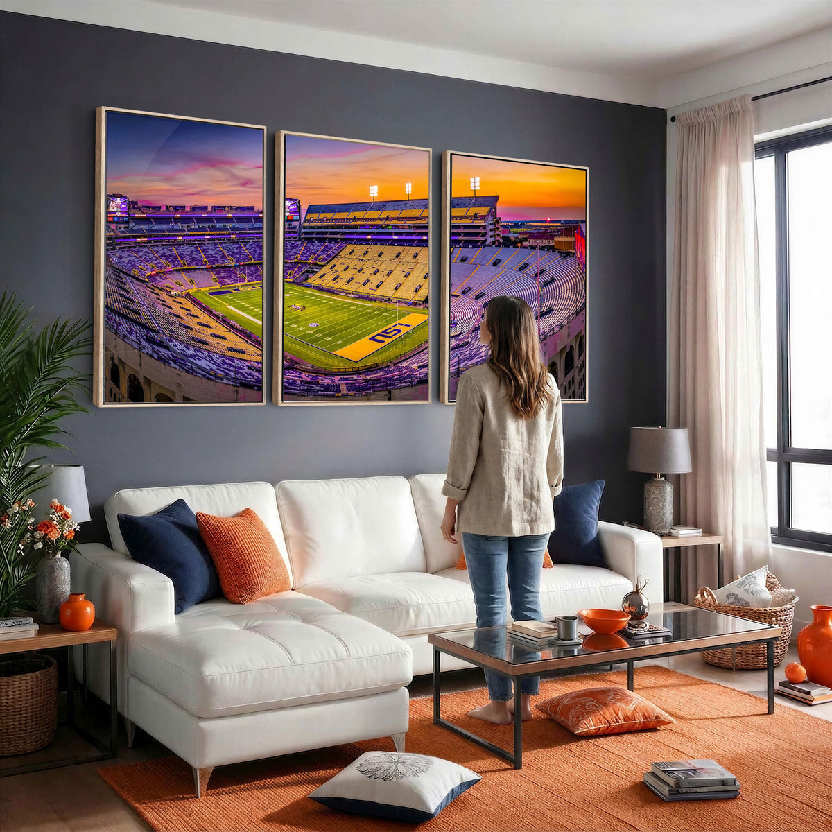 93538-MGV-CV-36X24 - The Louisiana State University Tigers Football Team Print, Framed and Ready to Hang Stadium Print