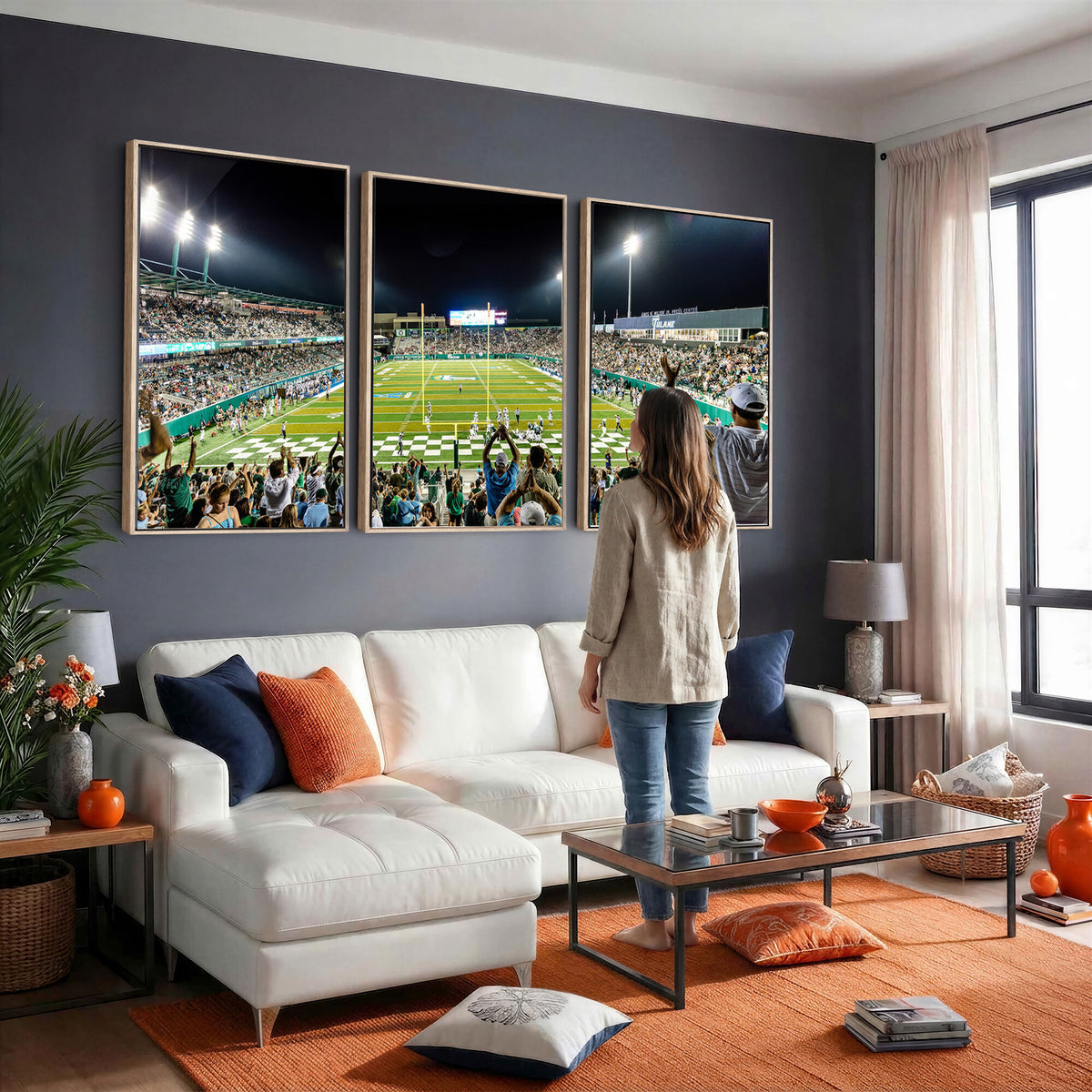 56448-MGV-CV-36X24 - The Tulane University Green Wave Football Team Print, New Orleans Yulman Stadium