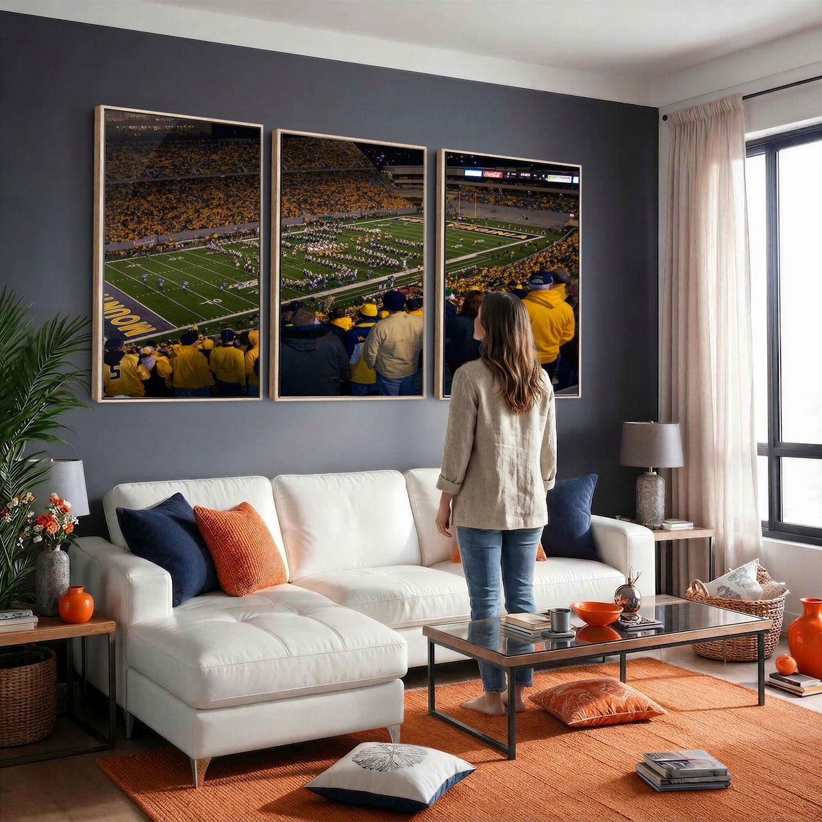 58154-MGV-CV-36X24 - West Virginia University Mountaineers Football Team Print, Milan Puskar Stadium, Morgantown